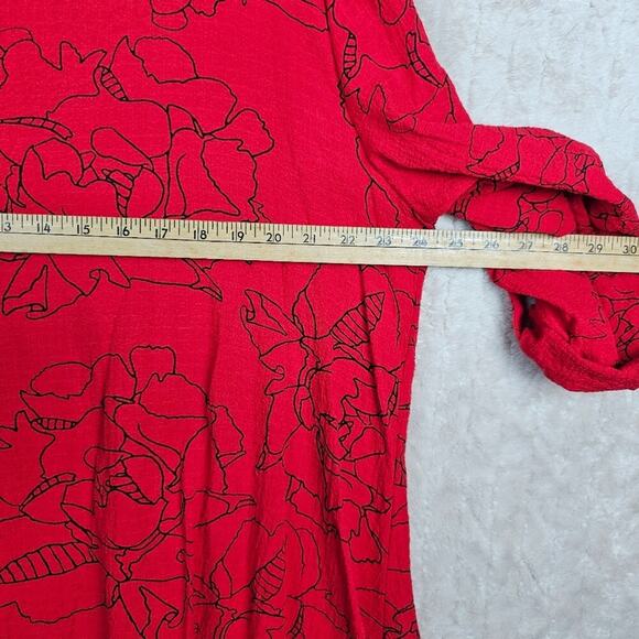 Ali Miles Blouse XL Artsy Lagenlook Floral Toggle Classic Retro Timeless Red - Picture 8 of 8